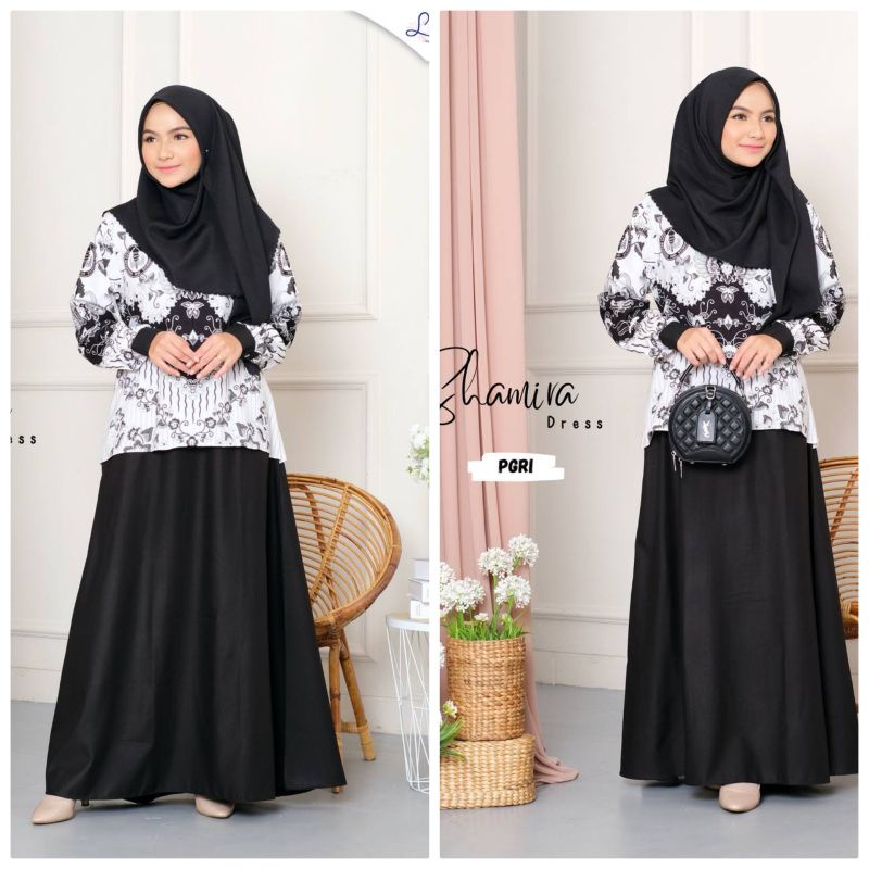 Seragam PGRI Baju Dinas Wanita Gamis Pgri Bahan Katun Toyobo Nyaman Adem Shamira By Luvena Original