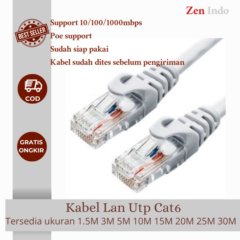 Kabel Lan Cat 6 Wifi Internet Utp Cat6 1.5m 3m 5m 10m 15m 20m 25m 30m