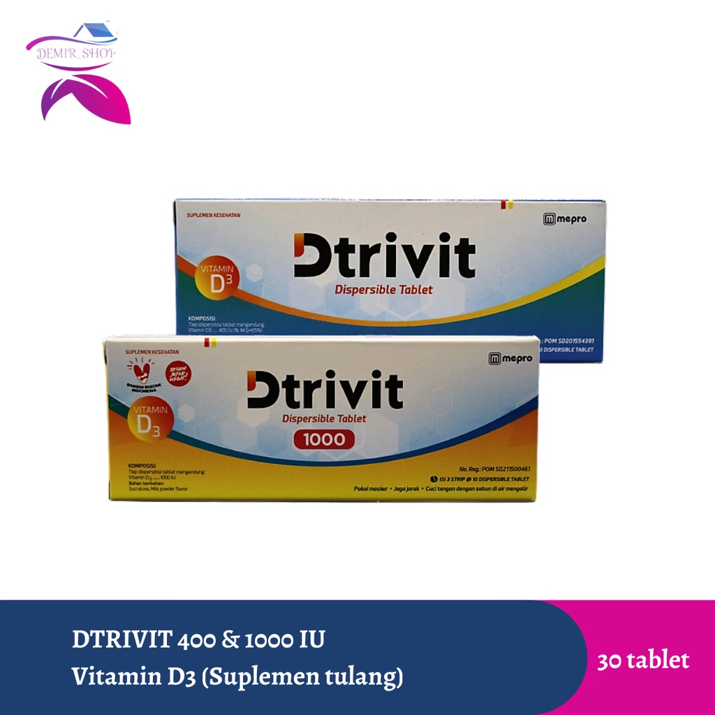 Vitamin D3 400 IU &amp; 1000 IU / Dtrivit Meningkatkan Fungsi Imun seperti Hi-D Tablet isi 30