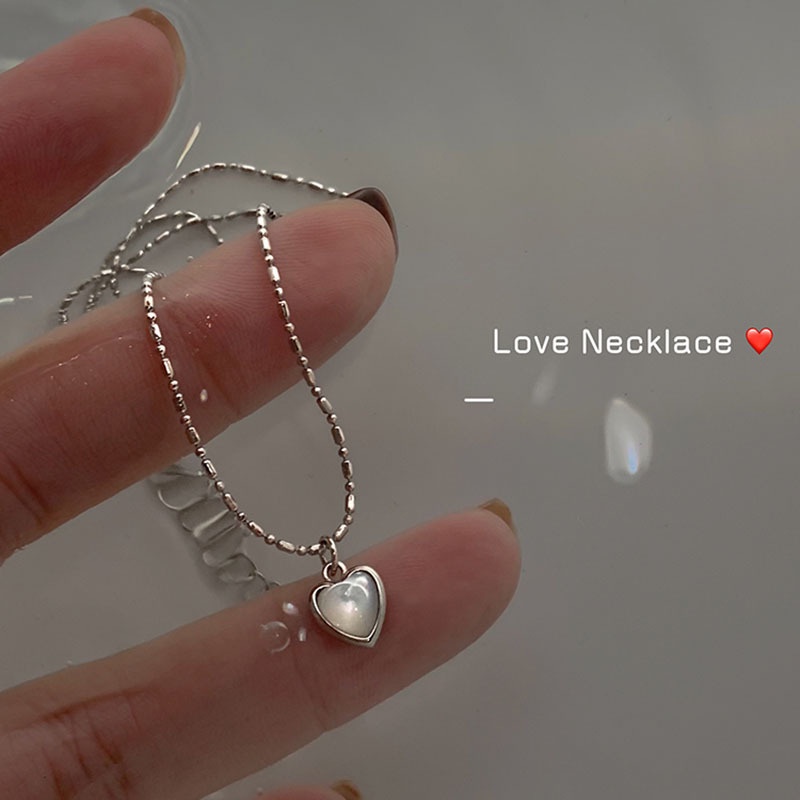 Opal Hati Liontin Kalung Liontin Kalung Korea Elegan Wanita Silver Necklace Aksesoris Fashion Baru Hadiah Hari Valentine