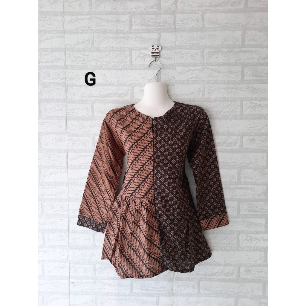 Blouse batik kerja motif  seling resleting