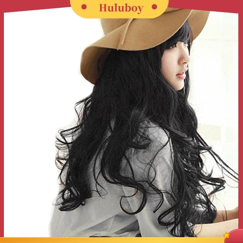 Wig Rambut Panjang Keriting Gelombang Dengan Topi Untuk Cosplay Wanita