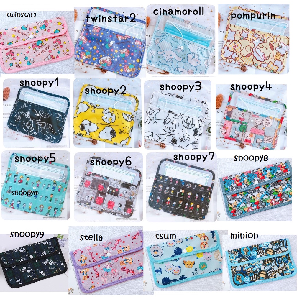 Dompet masker serbaguna pouch karakter hello kitty snoopy melody pompurin doraemon mask keeper tempat penyimpanan