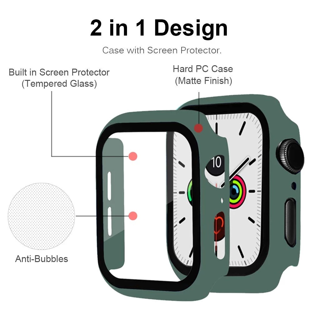 APPLE WATCH 2 in 1 Case iWatch Series Series 1 2 3 4 5 SE 6 7 PC+Tempered Glass Full Cover Size 45 44 42mm 41 40 38mm Hard Screen Protector