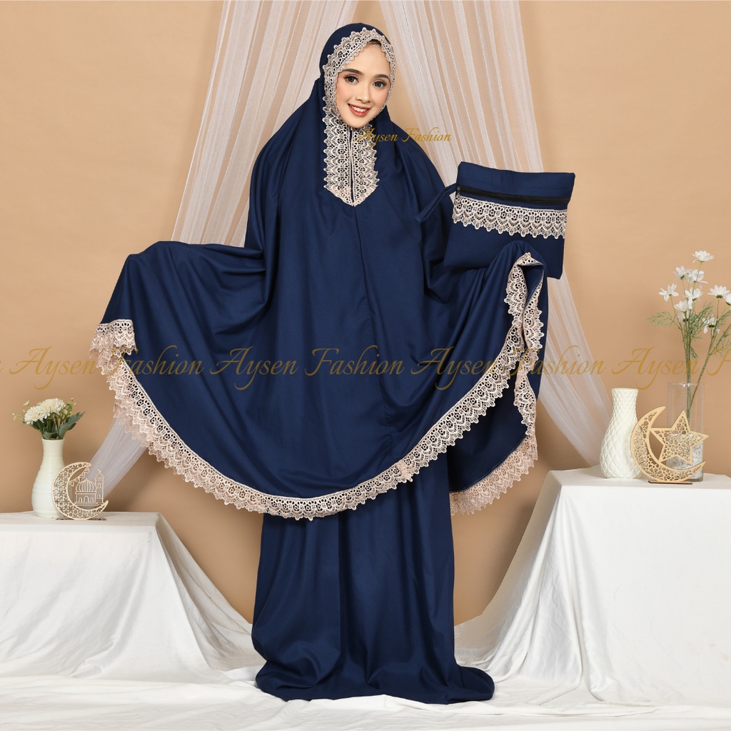 Mukena Dewasa Inayah Series 2 in 1 Resleting Katun Polos Renda