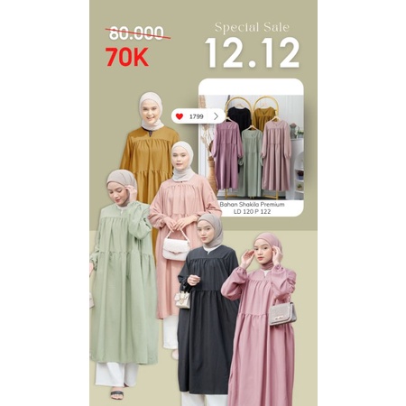 SALE 12.12 Grosir Seri 1799 Narumi Midi Dress_shakila premium Jumbo LD120_Long Tunik
