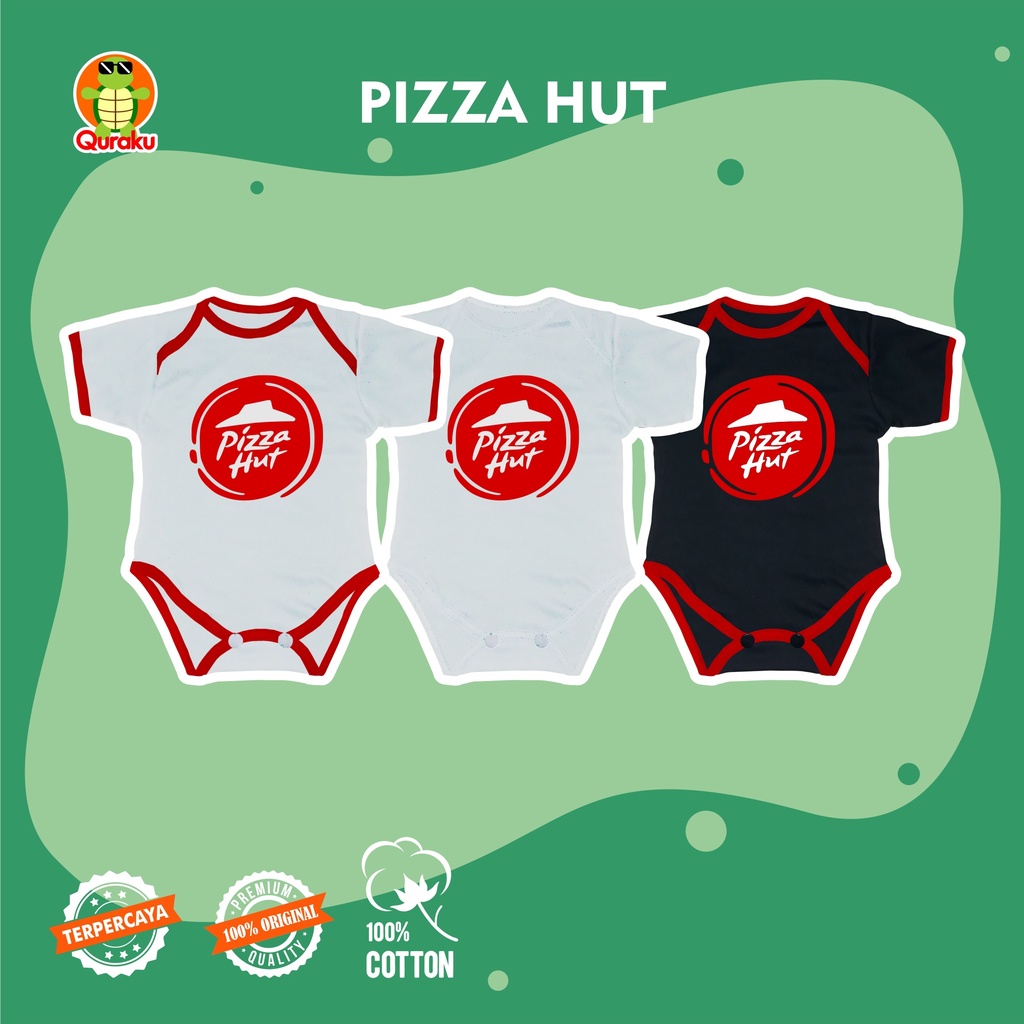 Baju Bayi Bodysuit Jumper Bayi Jumpsuit Motif Makanan Pizza Hut PHD Lucu Murah untuk Newborn 0-6  6-