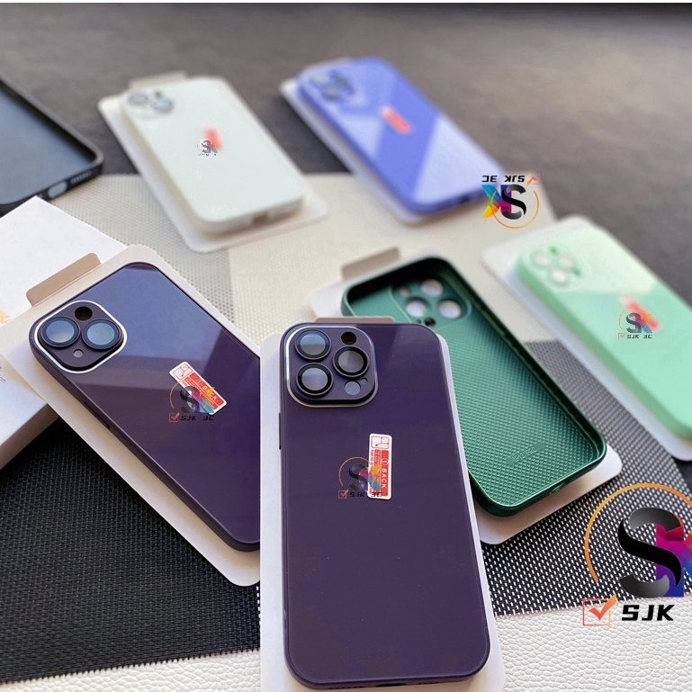 New Dark Purple!! Case iPhone 9D Kaca Belakang Anti Ledakan Dengan Lensa film Pelindung Untuk iPhone 14 13 12 11 Pro Max 13 Pro Max Bingkai Silikon Kaca hard shell