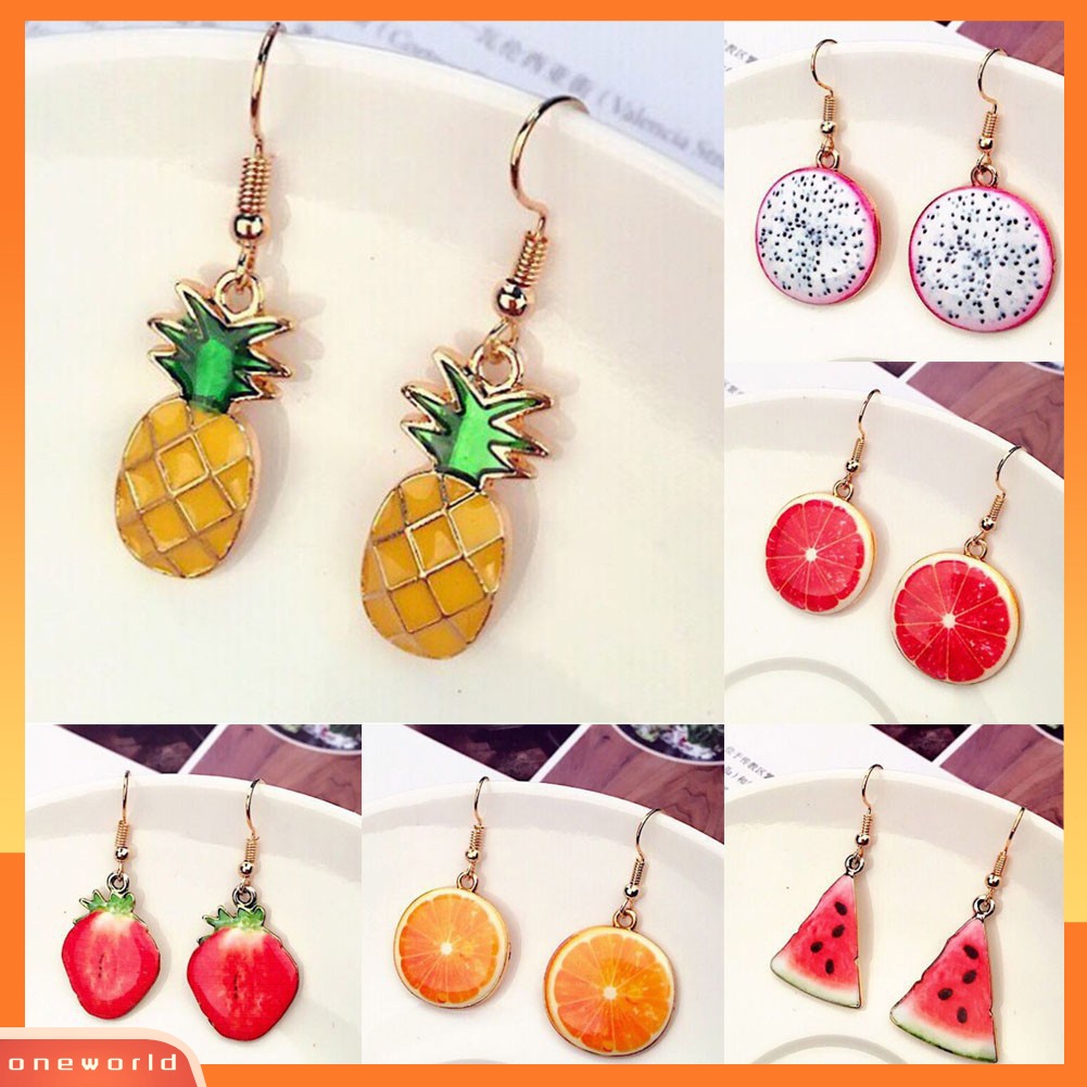 [WONE] Semangka Strawberry Orange Lucu Buah Liontin Wanita Kait Anting Perhiasan