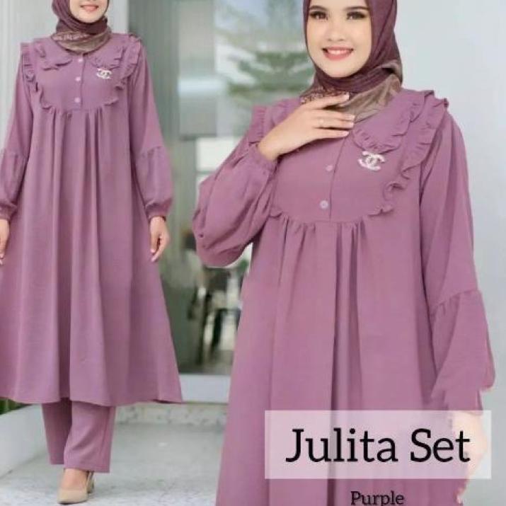 Sale JULITA SET LONG LD 115-120cm CRINKLE PREMIUM / SETELAN POLOS LONG TUNIK JULITA / ONE SET POLOS 