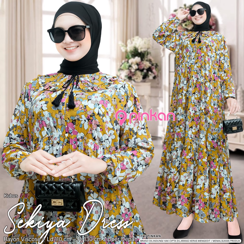 SEKIYA DRESS ORIGINAL BY PINKAN MIDI DRESS MOTIF BUNGA DRESS CASUAL KONDANGAN OOTD GAMIS WANITA KEKI