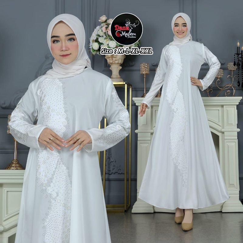 Gamis abaya putih bw bordir putih