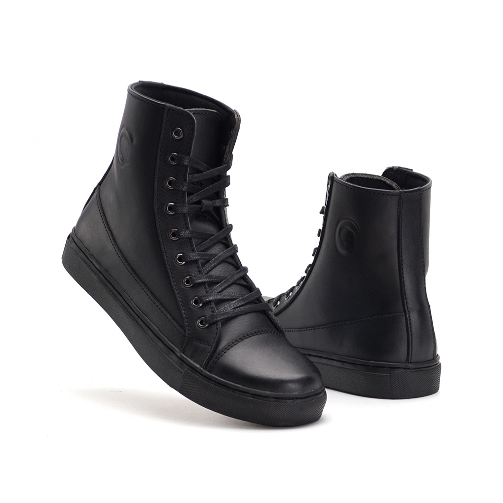 VALDEMAR FULL BLACK ORIGINAL x GREATA Sepatu Kulit Sapi Asli Pria Boots Hitam Tali Casual Semi Formal Vintage Klasik Jalan Hangout Kuliah Kerja Kantor Classic Boot Genuine Leather Shoes Bikers Touring Footwear Big Size Ukuran Besar Jumbo 44 Keren Kekinian