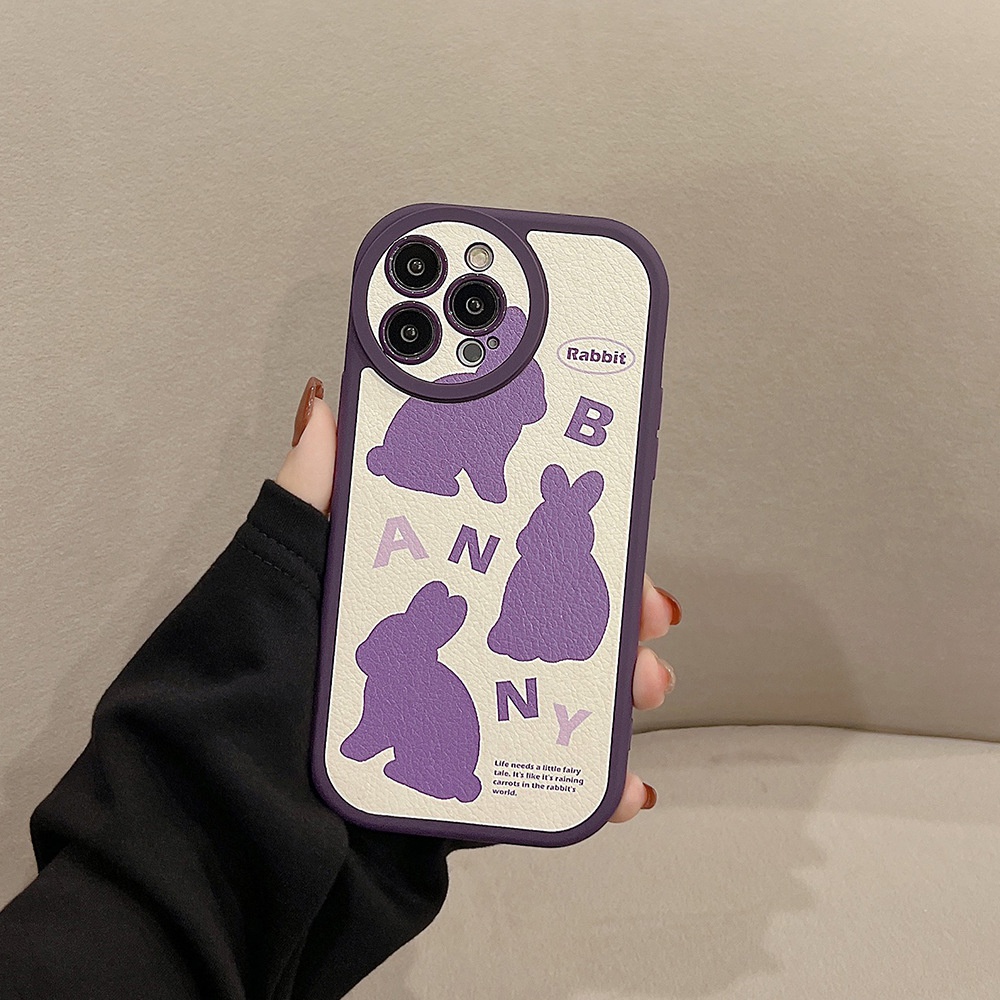 Ins Lucu Tiga Kelinci Ungu Kartun Silikon Case Untuk Iphone 14x11 12 Mini 13 PRO MAX Casing Cover Pelindung