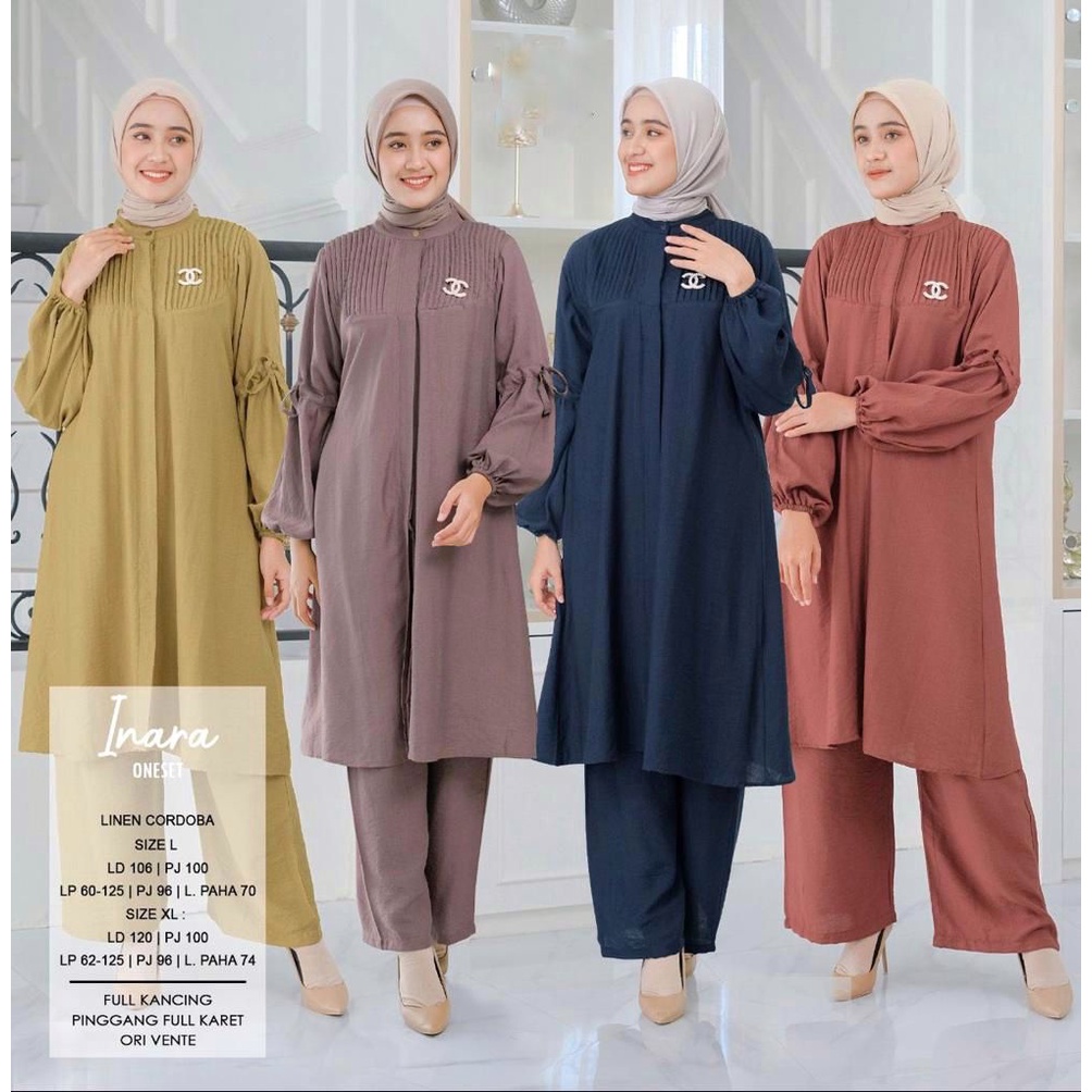 INARA ONESET - Oneset Formal Casual Muslim Tunik Celana Polos Busui Friendly // Setelan Tunik Celana