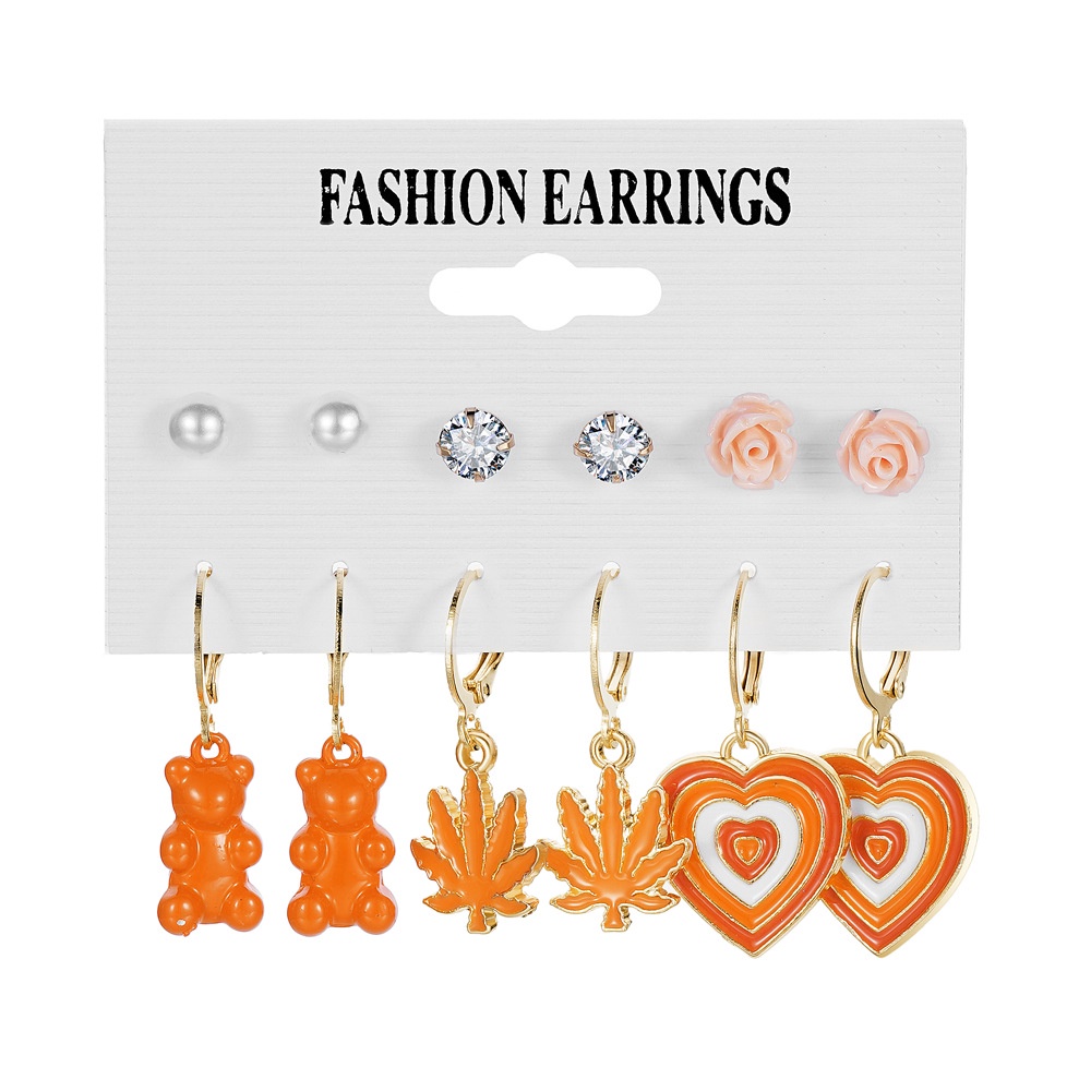 Lucu Beruang Anjing Anjing Acrycle Menetes Anting Minyak Set Untuk Wanita Warna-Warni Kupu-Kupu Bunga Daun Hati Stud Earring Pesta Hadiah