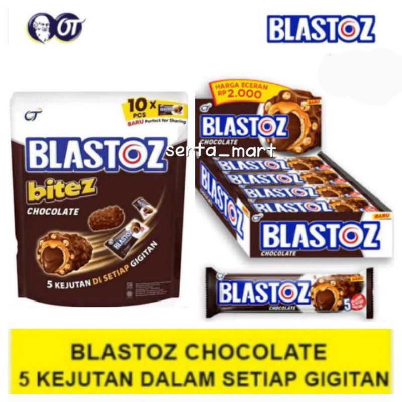 

Blastoz Bitez Chocolate Pouch 80gr - Wafer Blastoz Coklat Box 12's x 24gr