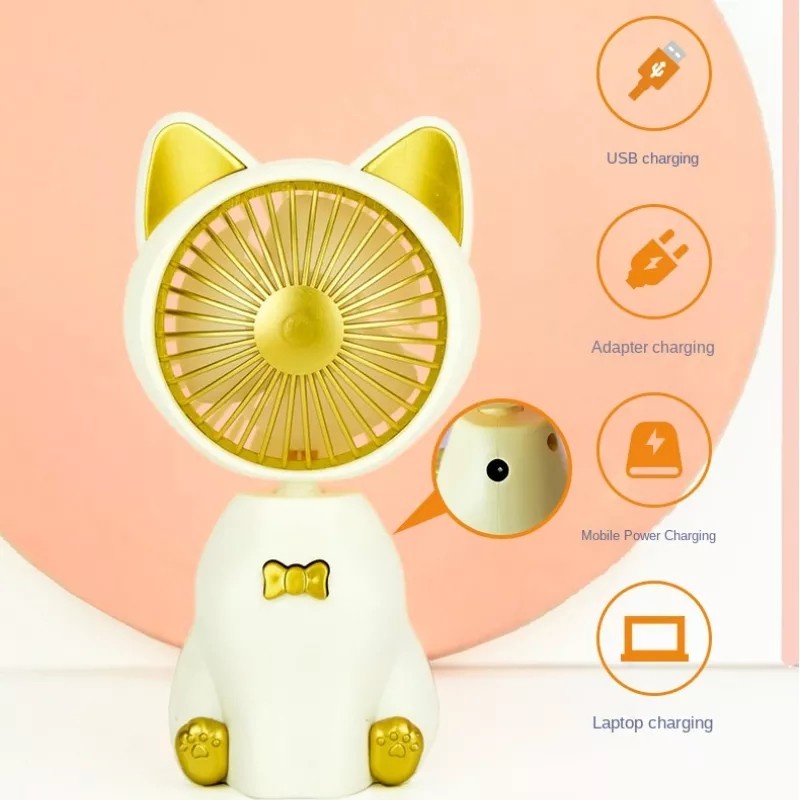 KP027 Kipas Mini Motif Kucing Duduk LED / Cat Mini Fan LED Recharge