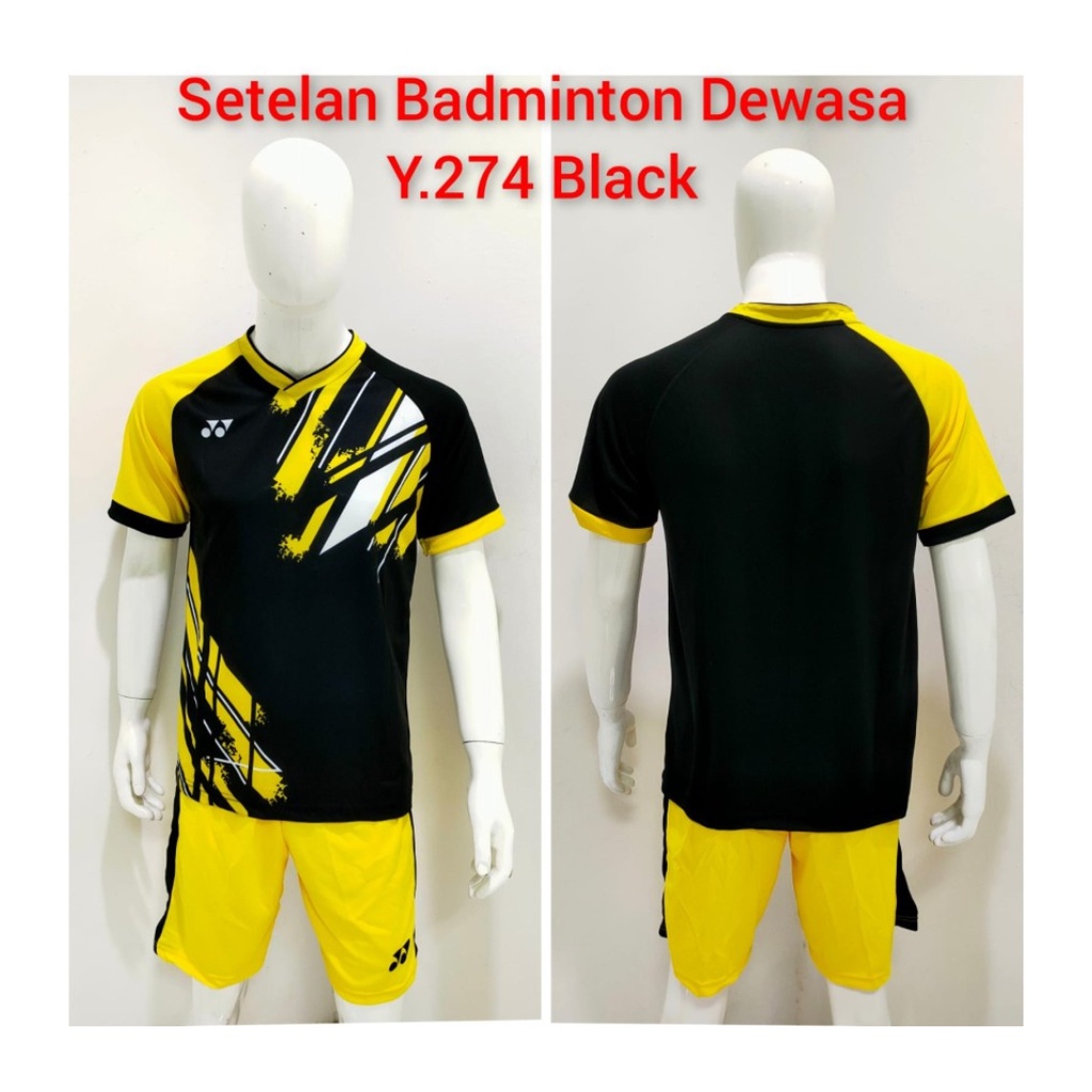 Kaos bulutangkis pria Y274 setelan baju celana badminton jersey wanita dewasa t-shirt outfit seragam jarsey kostum olahraga pakaian apparel sport jersy bulu tangkis casual jersi sudirman thomas uber cup print custom suit hitam polos