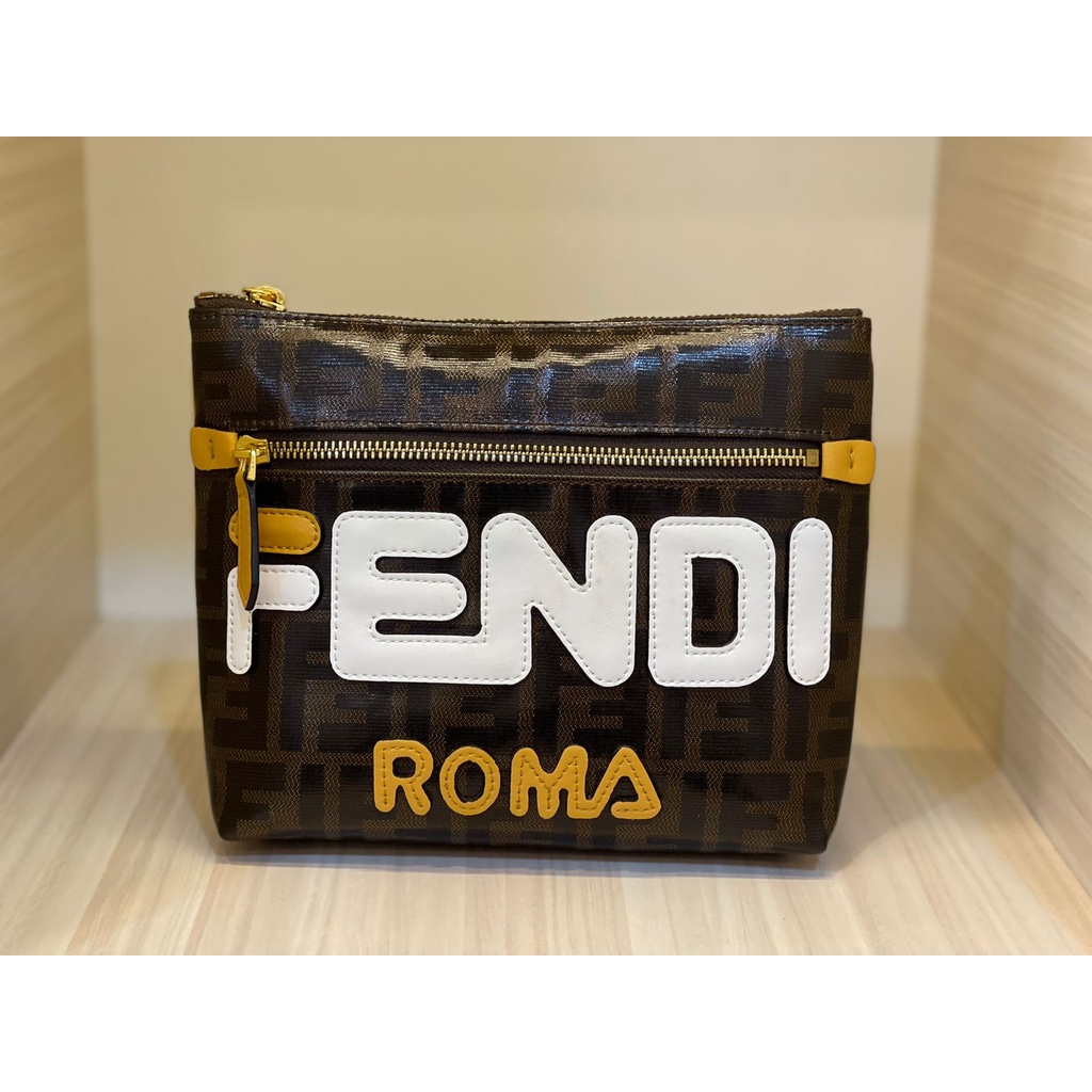 TAS SELEMPANG WANITA BRANDED FENDI WHITE FENDI PVC COATED CANVAS SLING BAG