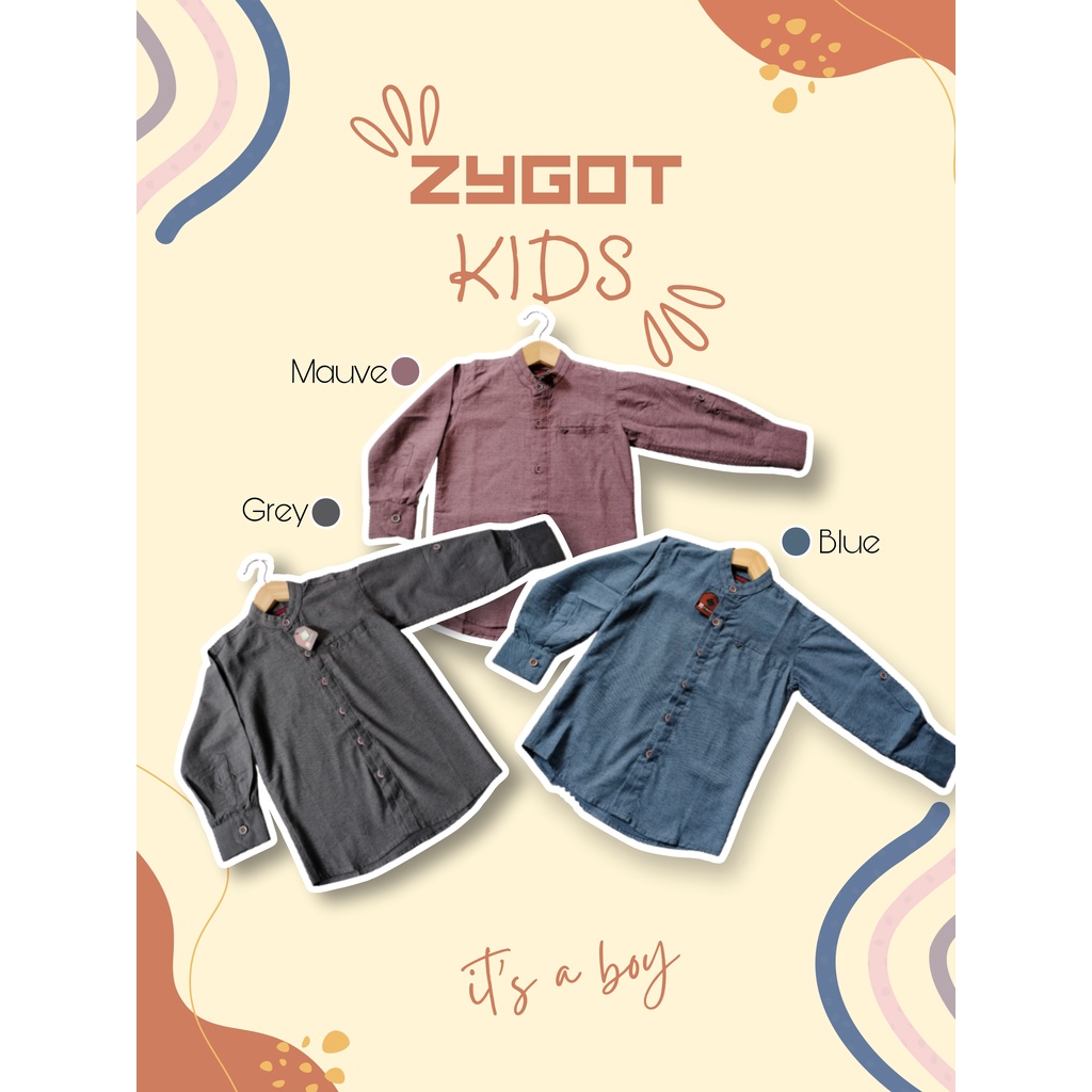 Kemeja Koko/Taqwa Baju Muslim Polos Anak Laki-Laki Katun Lengan panjang By Zygot