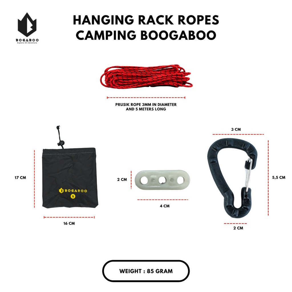 BOGABOO hanging HOOK multipurpose - jemuran - hanging rack - hanging rack ropes camping - hanging hook - guyline karabiner dan tali perusik