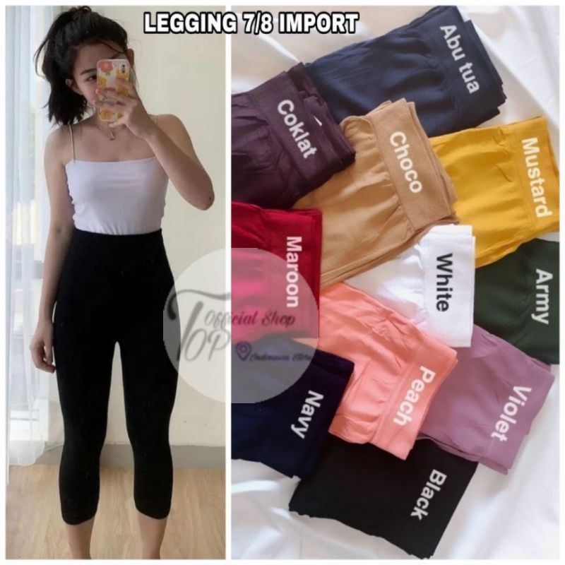 Legging Pendek 7/8 HW Import Warna Legging Jumbo Fit to 80kg Bisa COD legging pendek 7/8