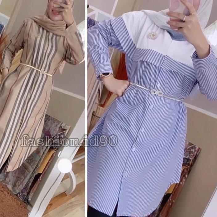 GRATIS ONGKIR✅FASHION.ID90 TUNIK KEMEJA KOMBINASI KEMEJA SALUR BIRU DAN BB KUALITAS IMPORT / TUNIK K