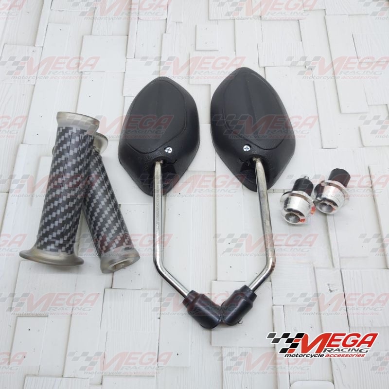 spion beat chrome tangkai panjang+handgrip Carbon+Jalu stang universal Honda