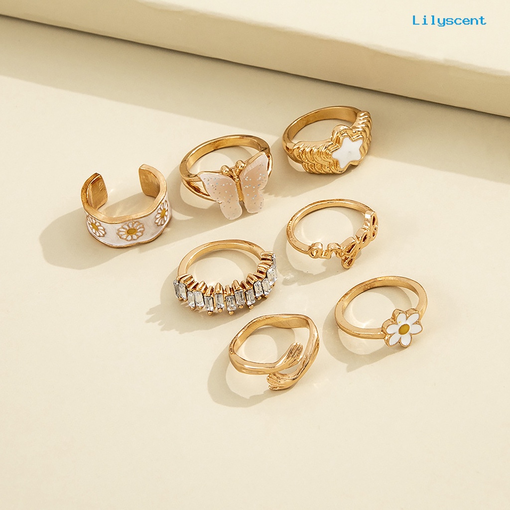 [LS]7 Pcs Cincin Knuckle Kupu-Kupu Gothic Wanita Indah Stackable Finger Rings Perhiasan Hadiah