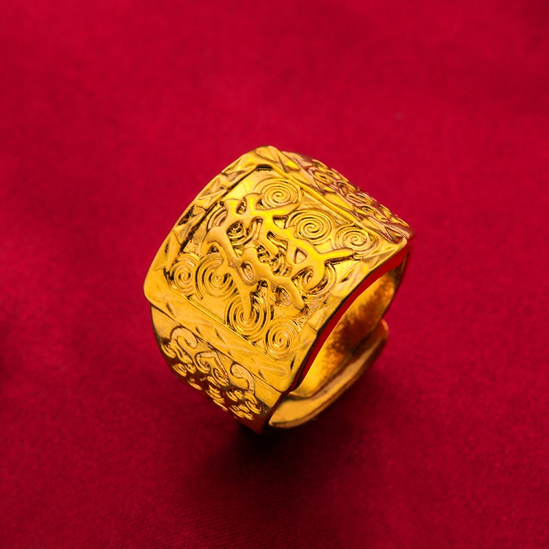 Goldkingdom Perhiasan Fashion Emas Asli Kadar 375 Bangkok Aksesoris Ready Stock Gilt Vintage Man Ring with Adjustable Ring Untuk Kontrol Cincin Dan Rejeki
