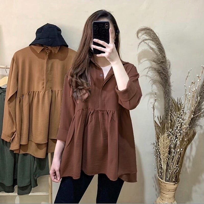 Carissa Longshirt Crincle Airflow - Kemeja Busui Friendly - Blouse wanita - Atasan Wanita Terbaru