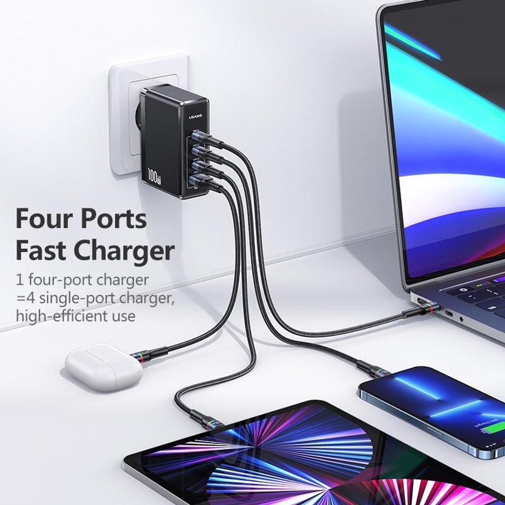 USAMS 100W 4 Ports Gan Fast Charger EU Original