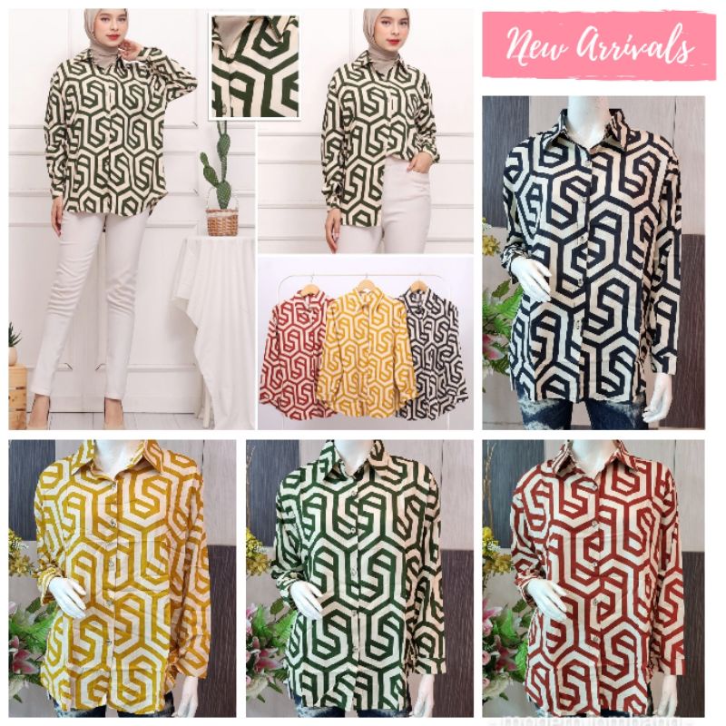 Blus Noura Rayon Motif Lengan Panjang Ld 110cm