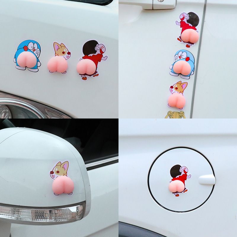 (BOW) 2pcs 3D Silicone Cartoon Sticker Pelindung Mobil Waterproof Super Cute Car Decoration 1QW12