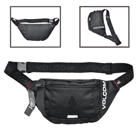Akutama - Volcom Waist Bag Full Black Red Strip 02