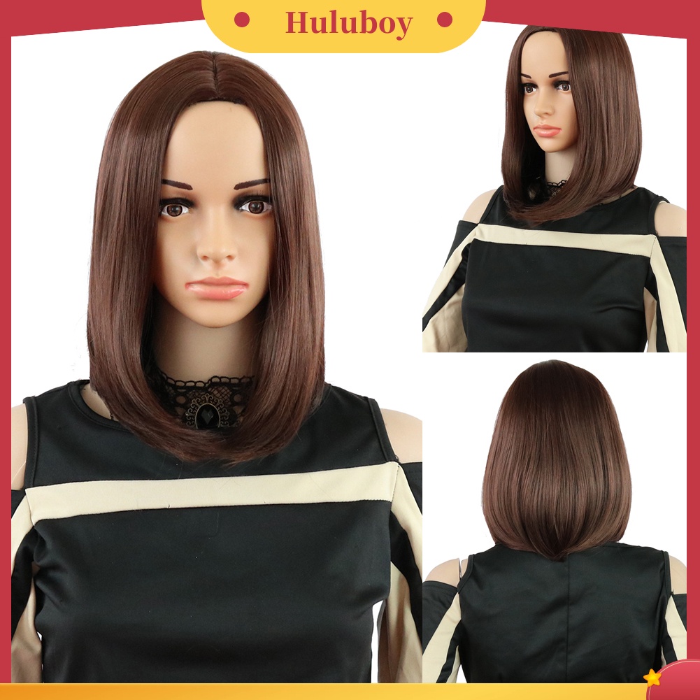 Wig Rambut Pendek Lurus Bahan Serat Suhu Tinggi Untuk Wanita