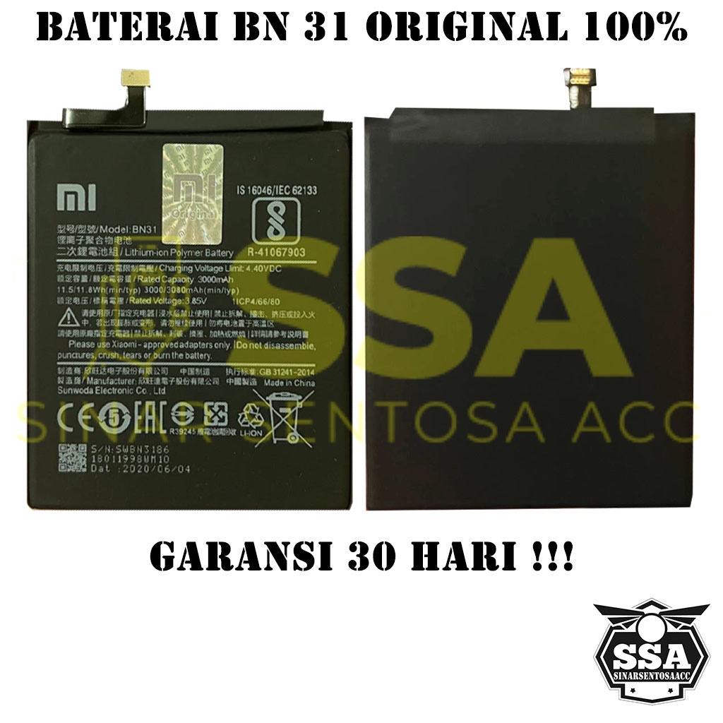 Baterai Original 100% Xiaomi Redmi Note 5a Prime Mi 5x Mi A1 Redmi S2 BN31 Batre Batrai BN 31 ORI HP