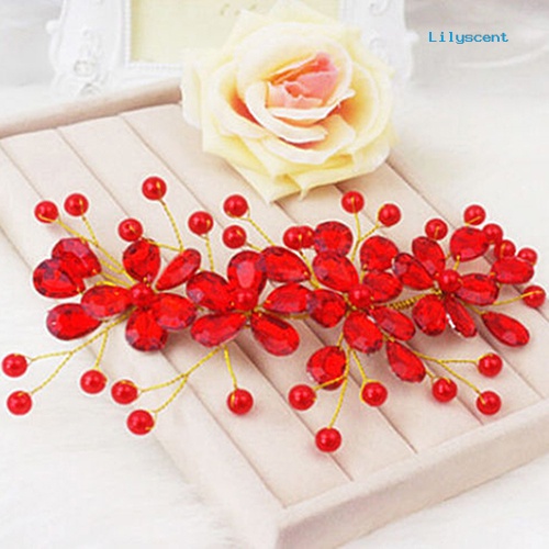 [LS]Bunga Merah Wanita Pernikahan Pernikahan Pengantin Pesta Aksesary Handmade Hair Pin Klip Perhiasan