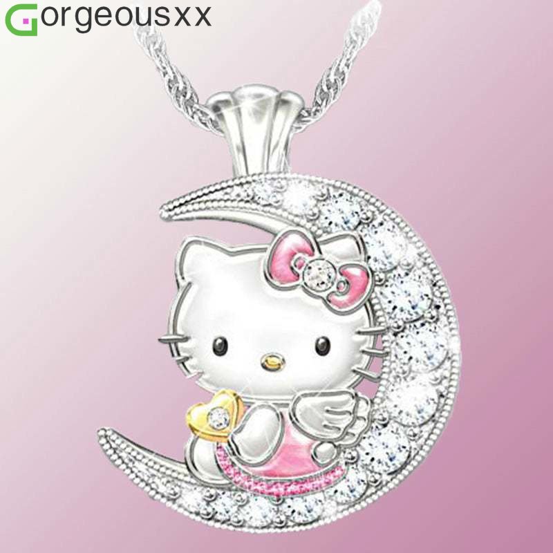 Kawaii Sanrio Anime Kartun Seri HelloKitty Lucu Fashion Kreatif Bulan Hewan Liontin Kalung Hadiah Pesta Liburan