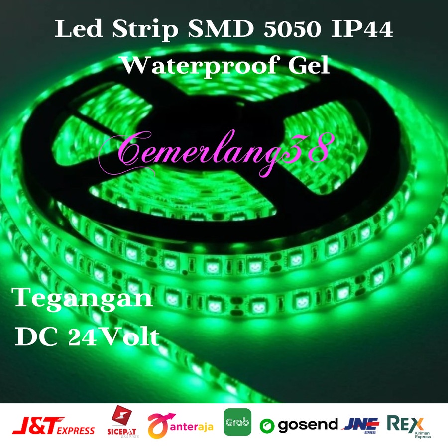 LED Strip Flexible 5050 24V Hijau/ Green 300 LED/Roll WaterProof IP44