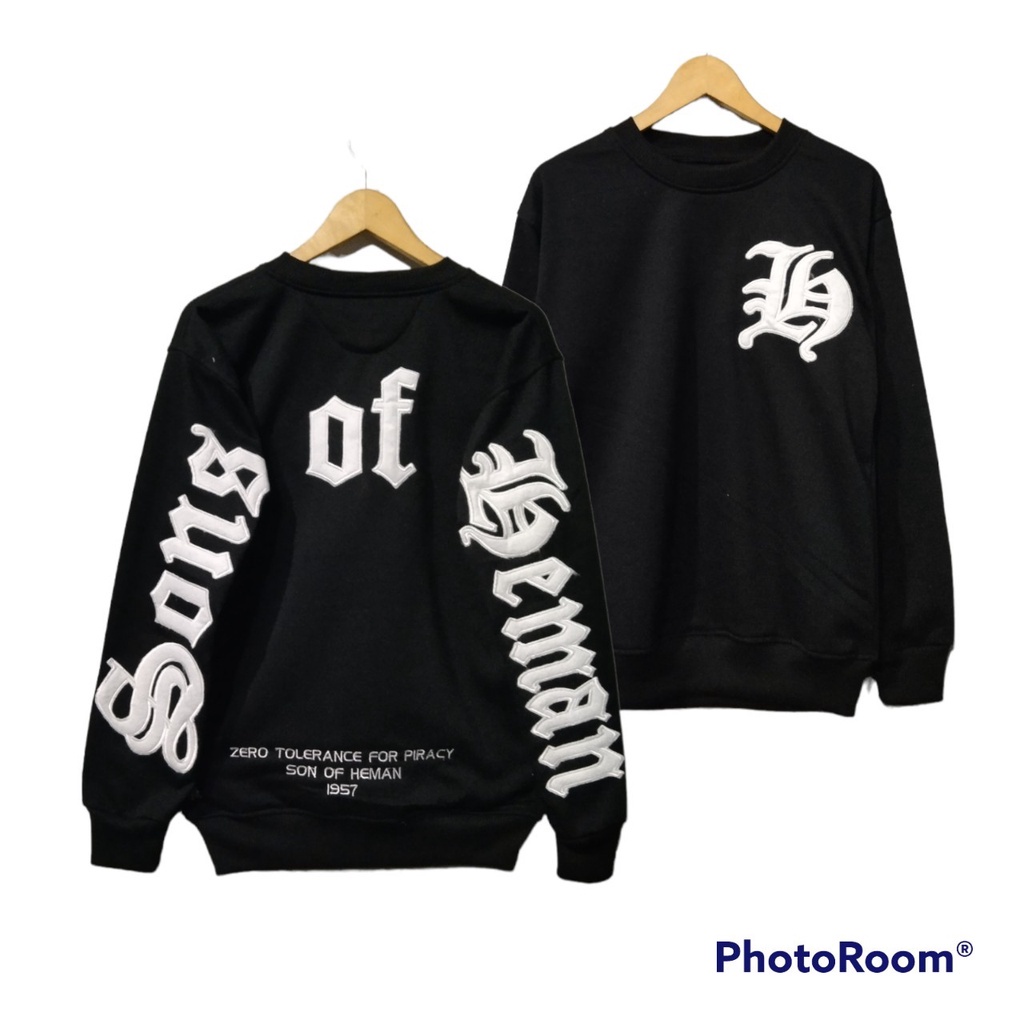 HOODIE SHERPA BORDIR S&amp;H SWEATER CREWNECK PRIA WANITA TERBARU 2023 HITAM CREWNECK BORDIR BISA COD