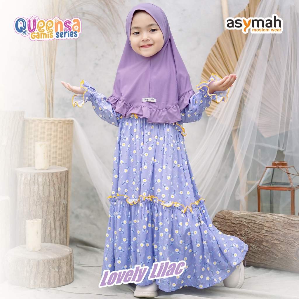 𝐀𝐒𝐘𝐌𝐀𝐇 - Gamis Anak Perempuan Rayon Set Jilbab Warna Lilac - Queensa