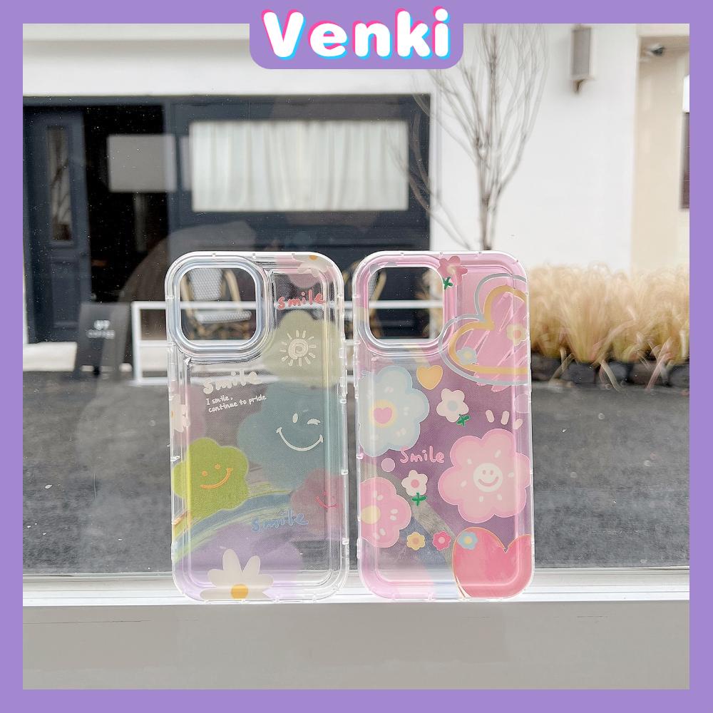Case For iPhone 14 Pro Max TPU Soft Jelly Airbag Case Rainbow Flower Smiley Clear Case Camera Protection Shockproof For iPhone 14 13 12 11 Plus Pro Max 7 Plus X XR