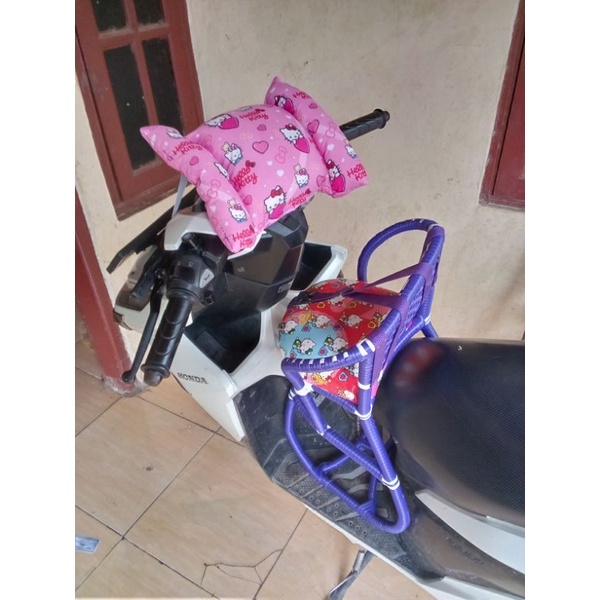 boncengan motor matic full lilit FREE SABUK PENGAMAN DAN BANTAL STANG / kursi rotan motor matic / dudukan anak motor matic / bangku rotan motor matic / dudukan anak depan / jok depan motor matic beat Vario scopy mio