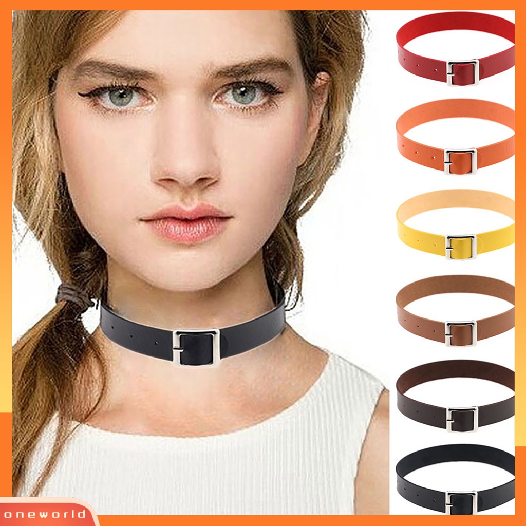 [WONE] Kalung Punk Retro Kulit Imitasi Gesper Choker Necklace Untuk Pacaran