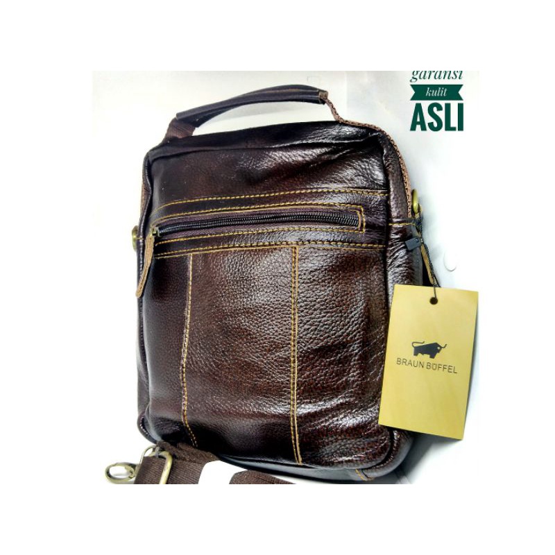 Tas selempang selendang import kulit asli pria wanita Braun buffel