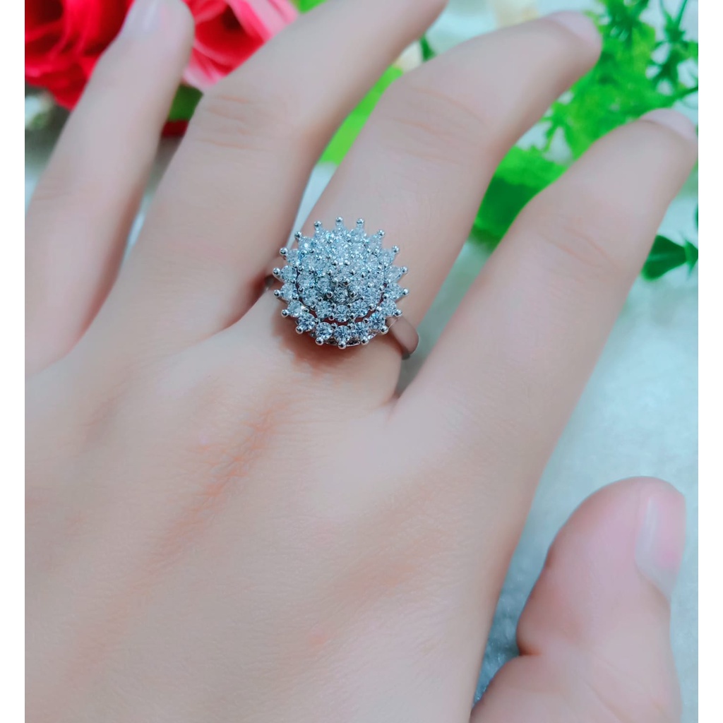 cincin wanita motif bunga perak titanium model korea terbaru xuping