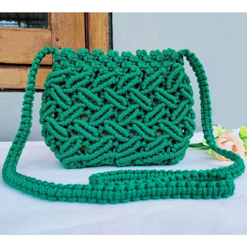 Tas Rajut Motif Daun Kecil Tas Remaja Kekinian Tas Macrame Model Selempang Tas Hp Tas Handmade Unik 