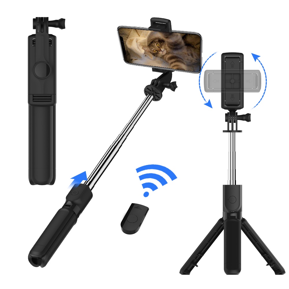 Tongsis Tripod Bluetooth 3 In 1 dengan remote control Portable Flexible Selfie Stick 360º